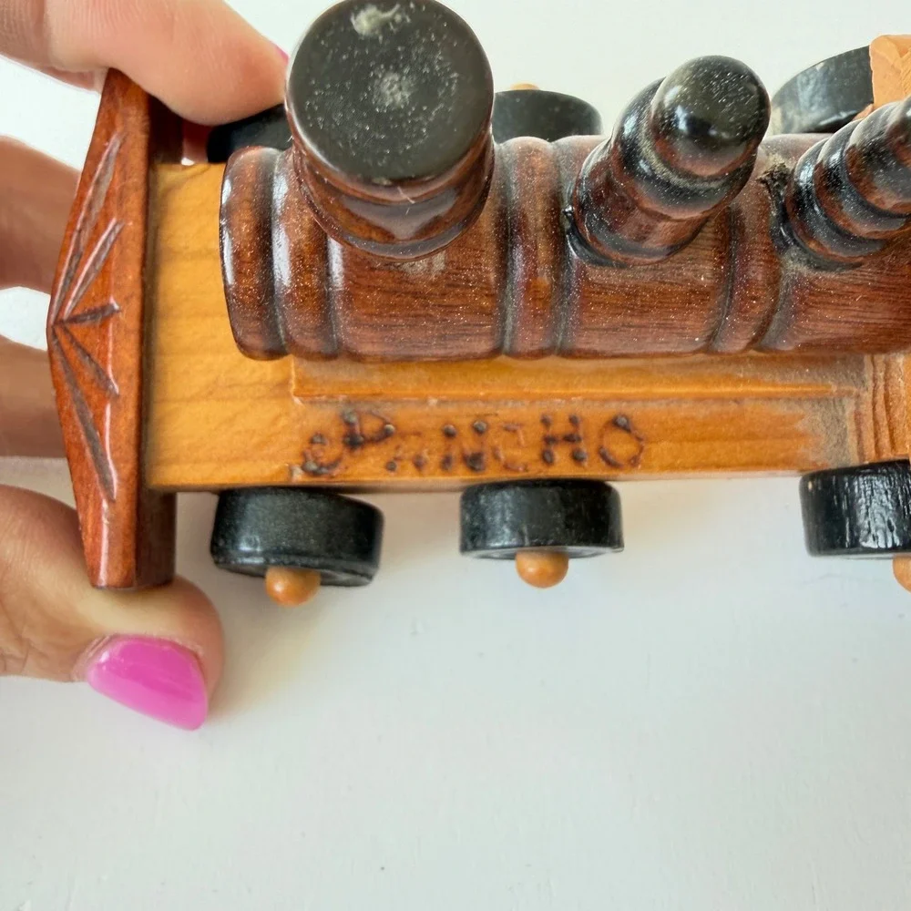 Pancho Hand Carved Wooden Locomotive Train Engine Toy Natural Two Tone Decor